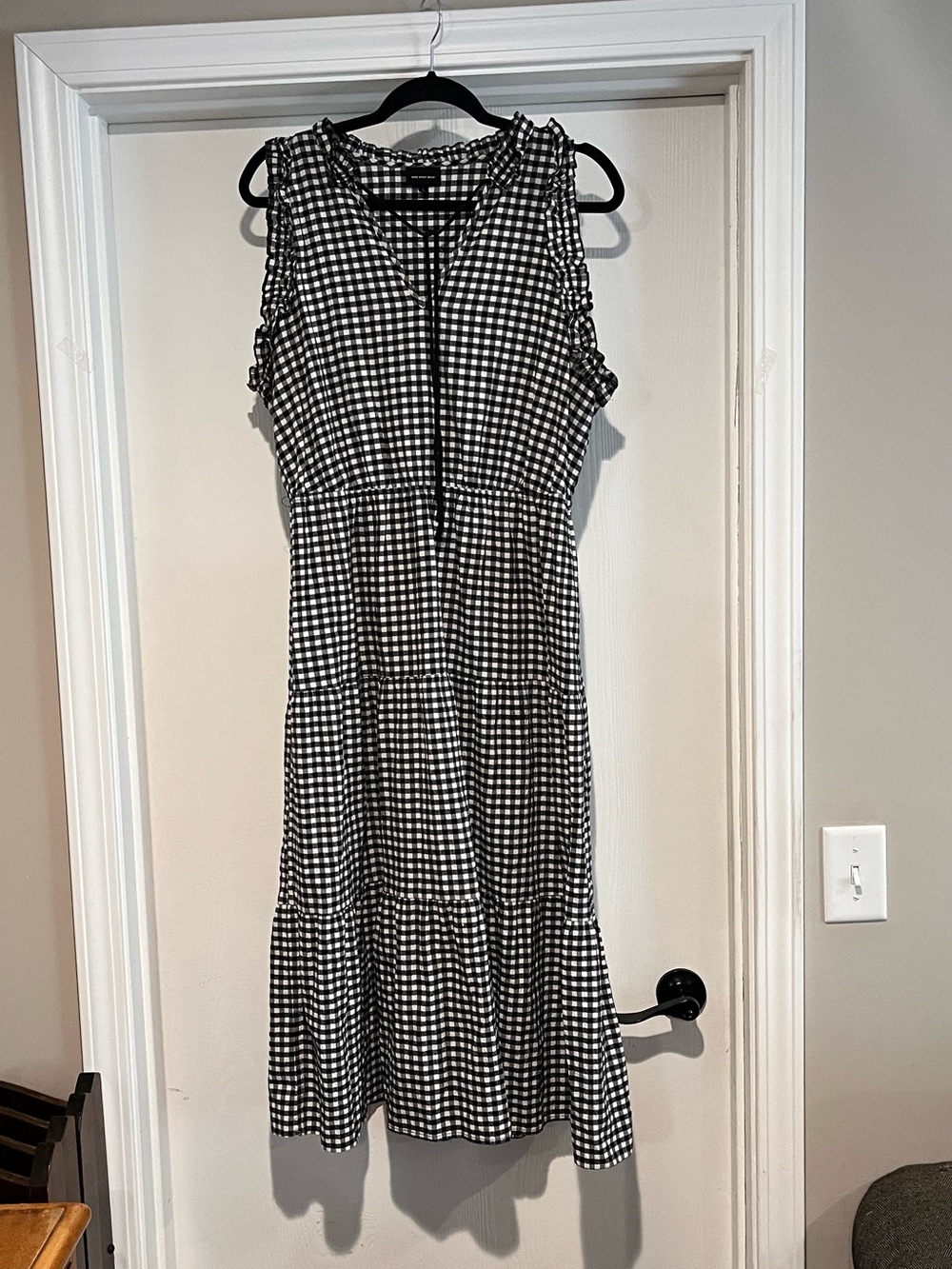 Who What Wear Black & White Gingham Midi Dress